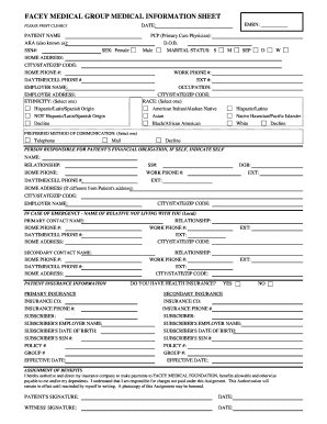 Facey Medical Group Patient Information Sheet