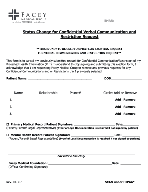 Confidential Communication Restriction Update Form