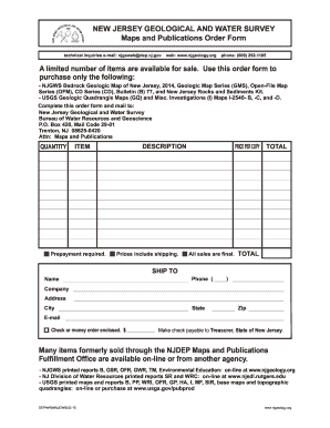 New Jersey Geological and Water Survey Order Form