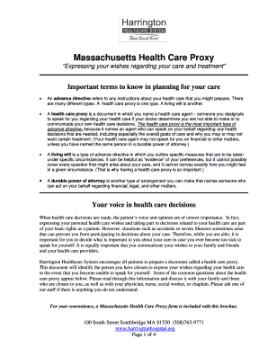 Massachusetts Health Care Proxy Form