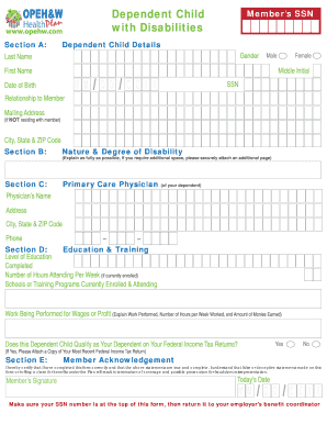 Dependent Child Disability Form