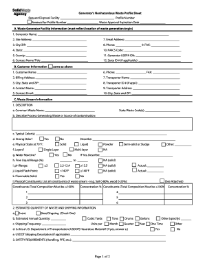 Generator's Nonhazardous Waste Profile Sheet