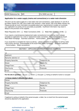 UK Water Supply Application Form