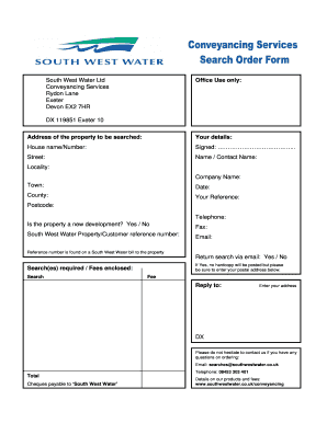 South West Water Conveyancing Search Form