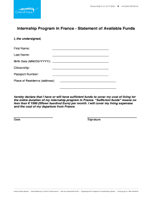 Internship Program Statement of Available Funds
