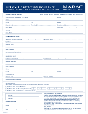 Business Interruption & Suspension Cover Claim Form