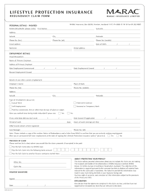 Lifestyle Protection Insurance Redundancy Claim Form