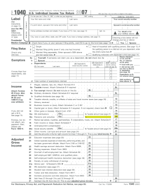 US Federal Individual Income Tax Return Form 1040