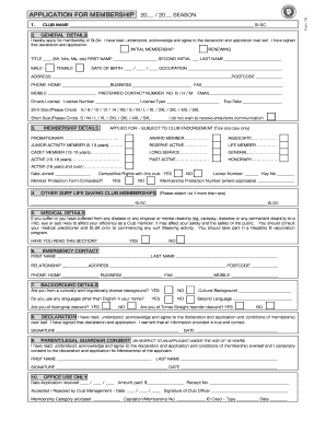 Surf Life Saving Australia Membership Application