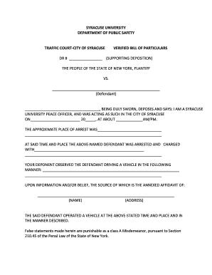 New York Traffic Court Bill of Particulars