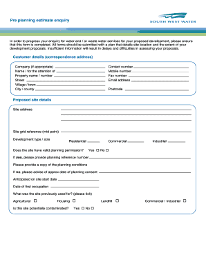 Pre-Planning Estimate Enquiry Form