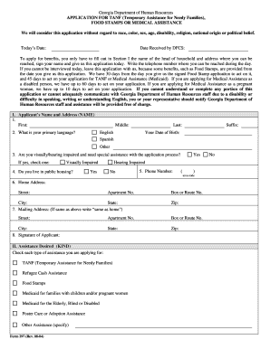 Georgia TANF Food Stamps Medical Assistance Application