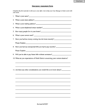 Emergency Assessment Form