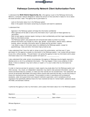 Pathways Community Network Client Authorization Form