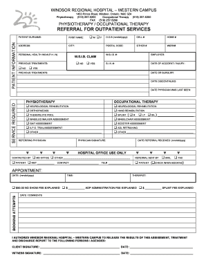 Physiotherapy Occupational Therapy Referral Form