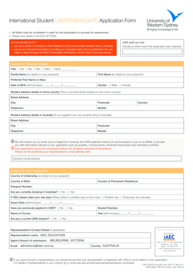 International Student Undergraduate Application Form