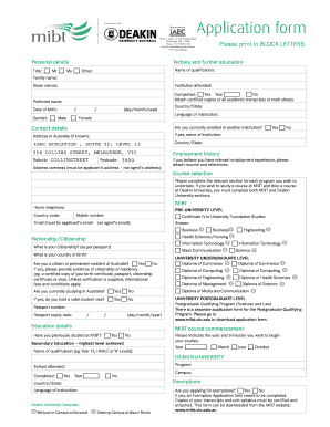 MIBT and Deakin University Application Form
