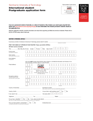 Swinburne University Postgraduate Application Form