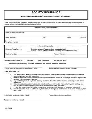 Society Insurance Electronic Payment Authorization