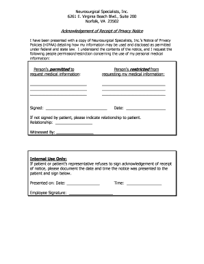 Acknowledgement of Receipt of Privacy Notice