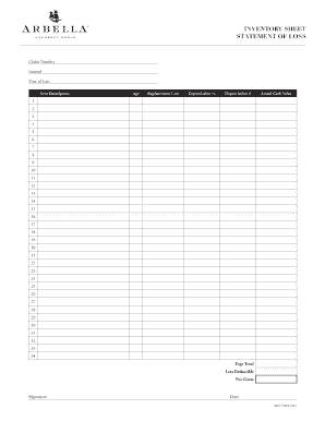 Insurance Inventory Sheet