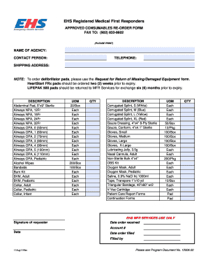 MFR Consumables Order Form - EHS MFR