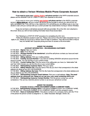Verizon Wireless Mobile Phone Corporate Account AOL Form