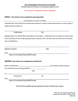 SAFEENVIRONMENTEDUCATIONFORCHILDREN ParentalDenialofPermissiontoParticipate&amp;amp