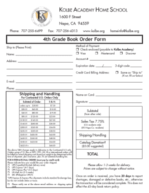 4th Grade Book Order Form