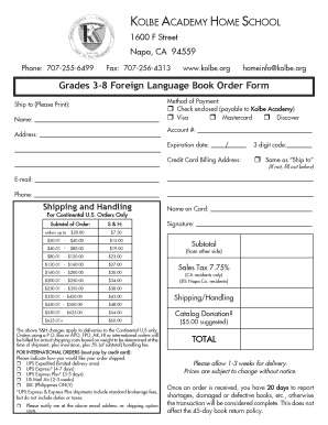 Grades 3-8 Foreign Language Book Order Form - kolbeorg