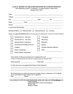 Annual Report of Ordained Minister