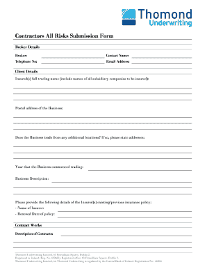Contractors All Risks Submission Form