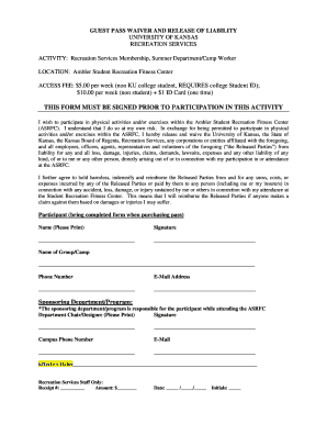 University of Kansas Guest Pass Waiver and Release of Liability