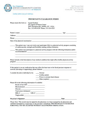 Physician's Clearance Form