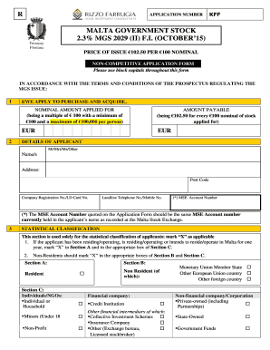 Malta Government Stock Non-Competitive Application Form