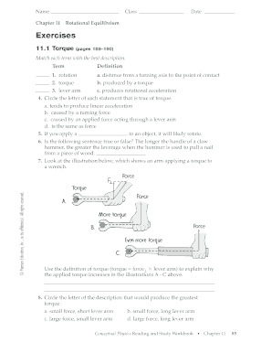 Chapter 11 Rotational Equilibrium Worksheet