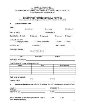 Registration Form for Overseas Filipinos