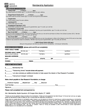 Mystic Aquarium Membership Application