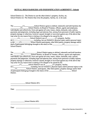 MUTUAL HOLD HARMLESS AND INDEMNIFICATION AGREEMENT - Schools