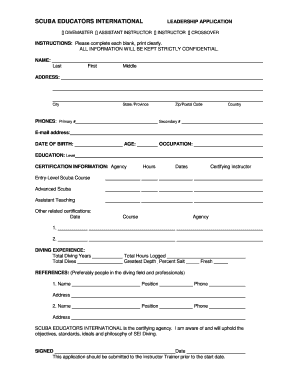 Scuba Educators International Leadership Application