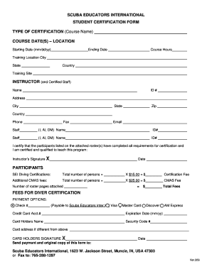 Scuba Educators International Student Certification Form
