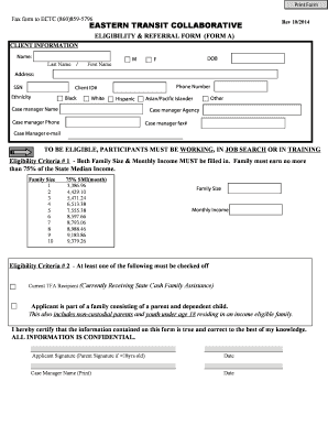 Eastern Transit Collaborative Eligibility Form