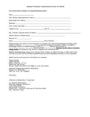 Stock Transfer Instructions Letter