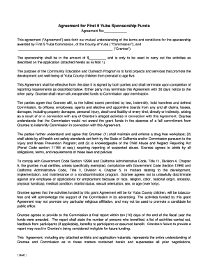 Agreement for First 5 Yuba Sponsorship Funds
