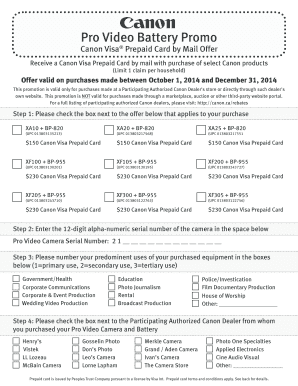 Canon Pro Video Battery Mail-In Rebate Form
