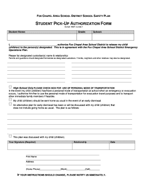 Student Pick-Up Authorization Form