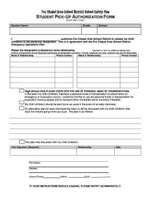 Student Pick-Up Authorization Form