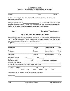Parent Request to Administer Medication in School