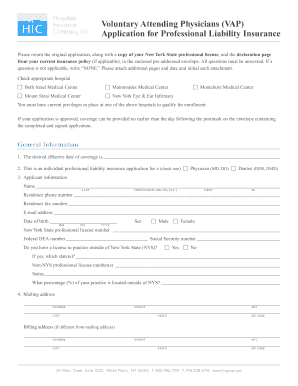 Voluntary Attending Physicians Professional Liability Insurance Application