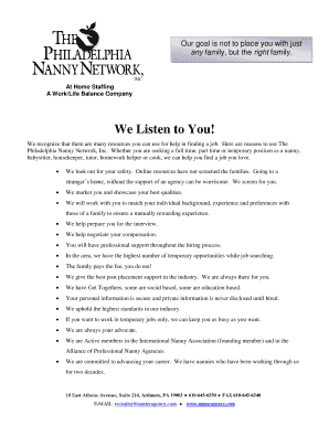 Employment Application for Nanny and Housekeeping Positions